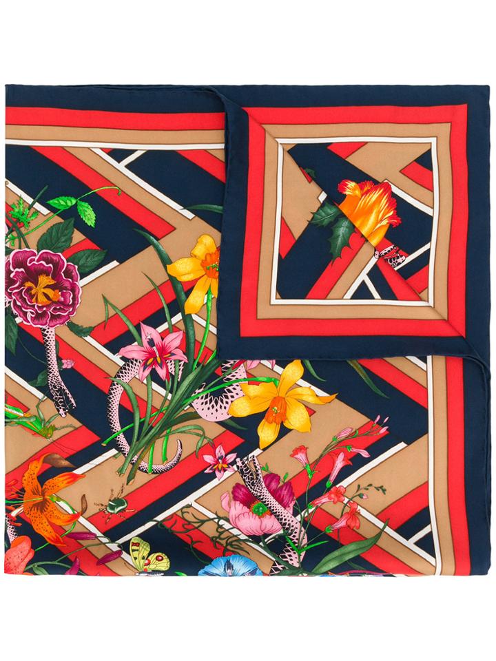 Gucci Flora Snake Chevron Print Scarf - Multicolour