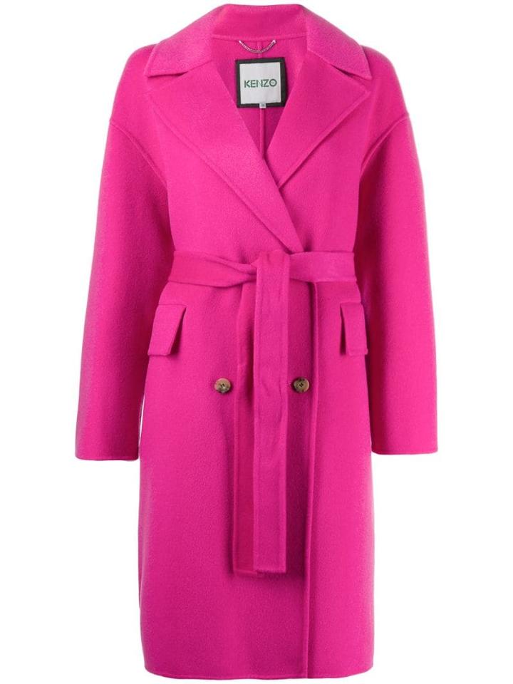 Kenzo Double-breasted Belt Coat - Pink