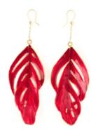 Aurelie Bidermann Swan Feather Earrings, Women's, Red