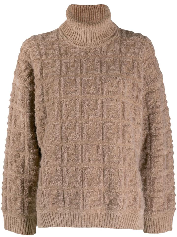 Fendi Ff Pattern Roll Neck Jumper - Neutrals