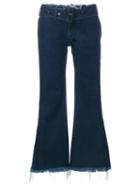 Marques Almeida Frayed Flared Cropped Jeans, Women's, Size: 12, Blue, Cotton