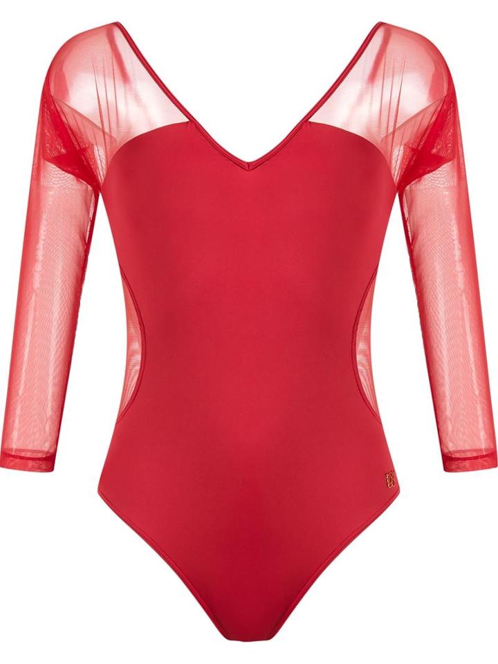 Brigitte Sheer Panels Body, Women's, Size: P, Red, Polyamide/spandex/elastane
