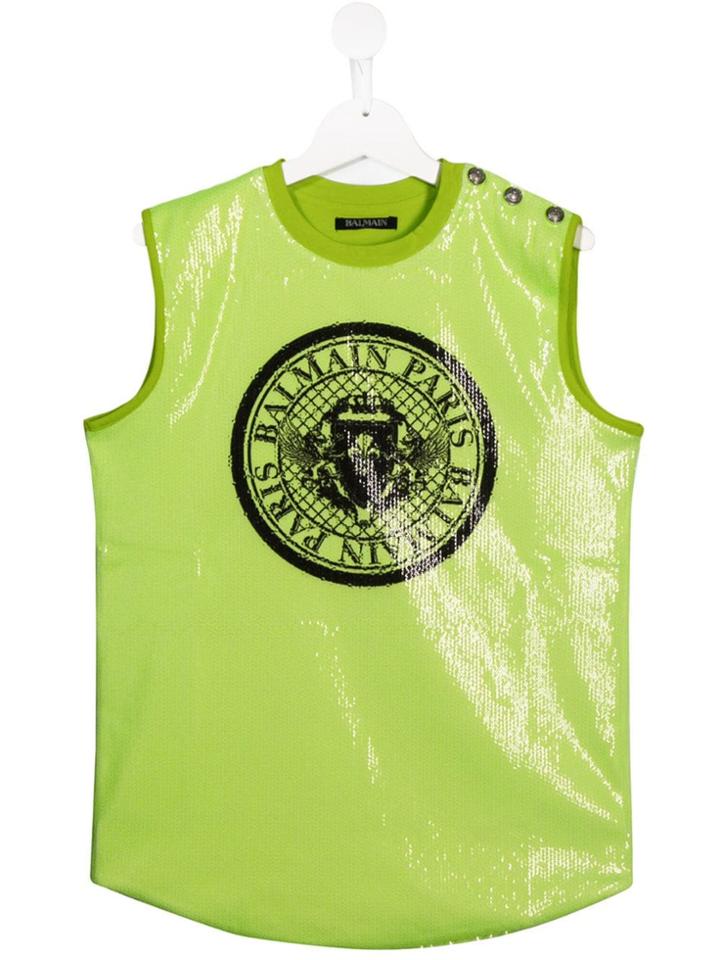 Balmain Kids Teen Sequinned Logo Tank Top - Yellow