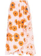 Vika Gazinskaya Poppy Print Asymmetric Hem Wrap Skirt - Pink