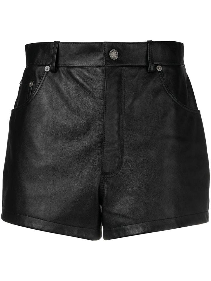 Saint Laurent Short Leather Shorts - Black