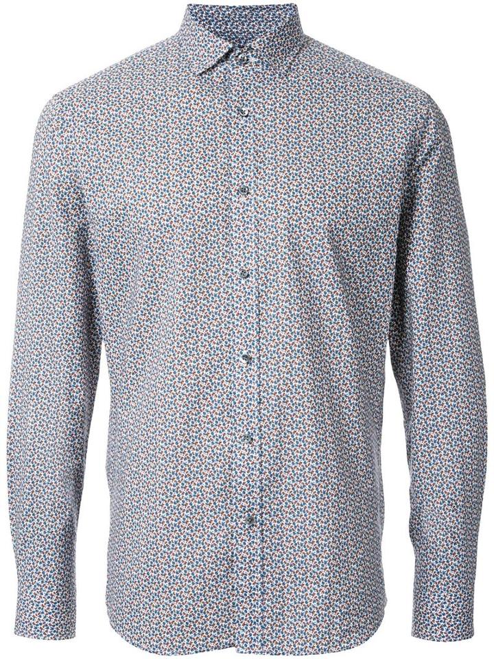Kent & Curwen Floral Print Poplin Shirt, Men's, Size: Small, Blue, Cotton