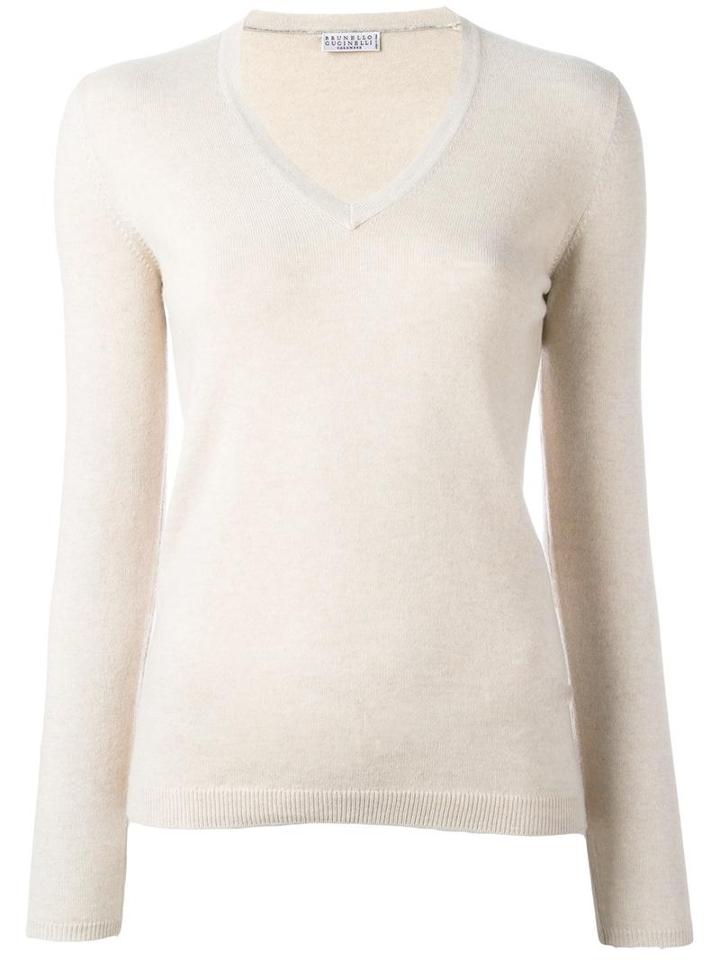 Brunello Cucinelli V Neck Jumper, Women's, Size: Large, Nude/neutrals, Cashmere