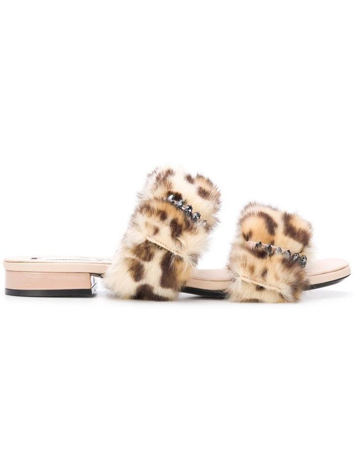 Nº21 Faux Fur Trim Slides - Neutrals