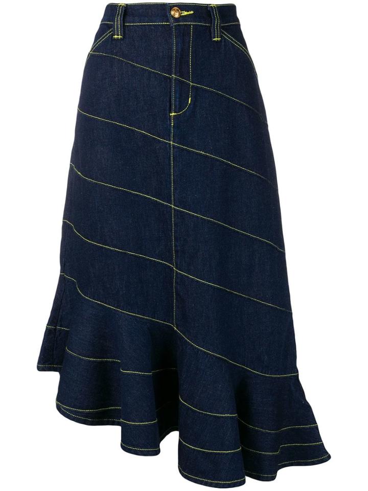 Tory Burch Contrast Stitching Asymmetric Skirt - Blue