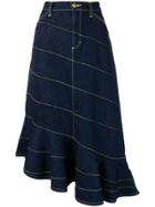 Tory Burch Contrast Stitching Asymmetric Skirt - Blue