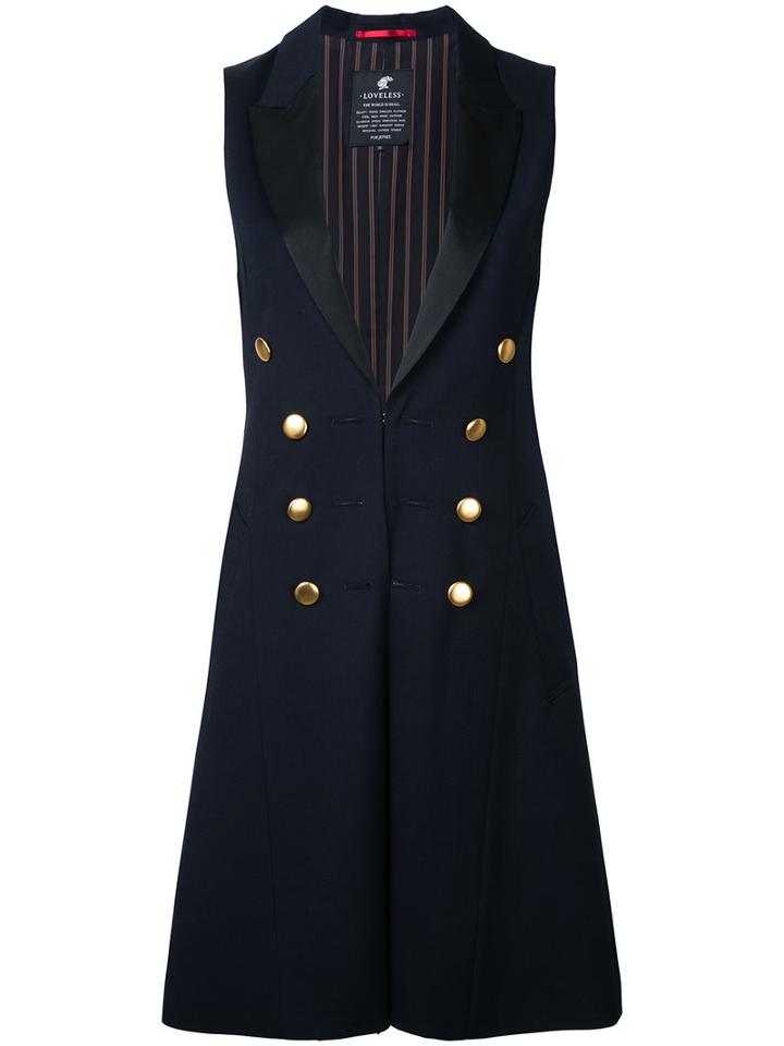 Loveless - Long Buttoned Waistcoat - Women - Polyester/polyurethane/rayon - 9, Black, Polyester/polyurethane/rayon