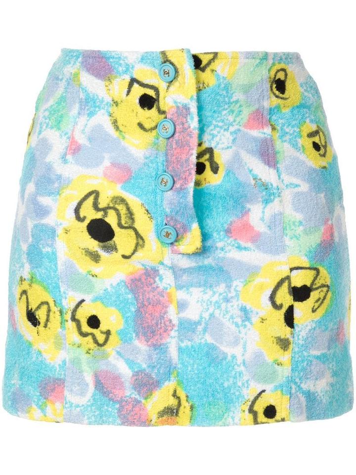 Chanel Pre-owned Floral Print Mini Skirt - Blue