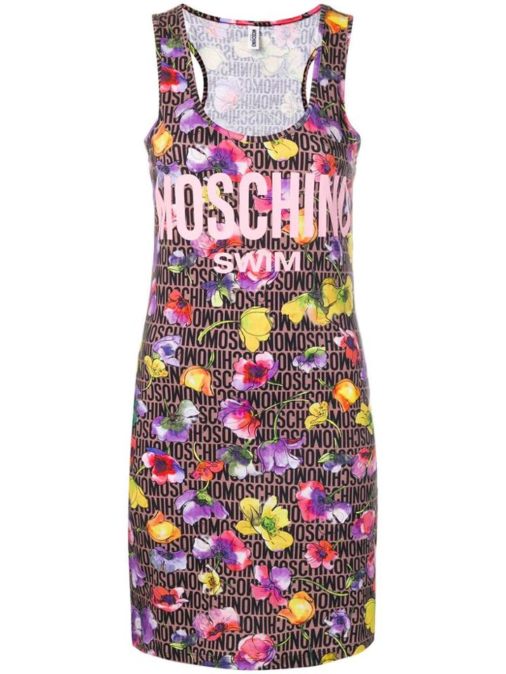 Moschino Logo Floral Fitted Dress - Brown