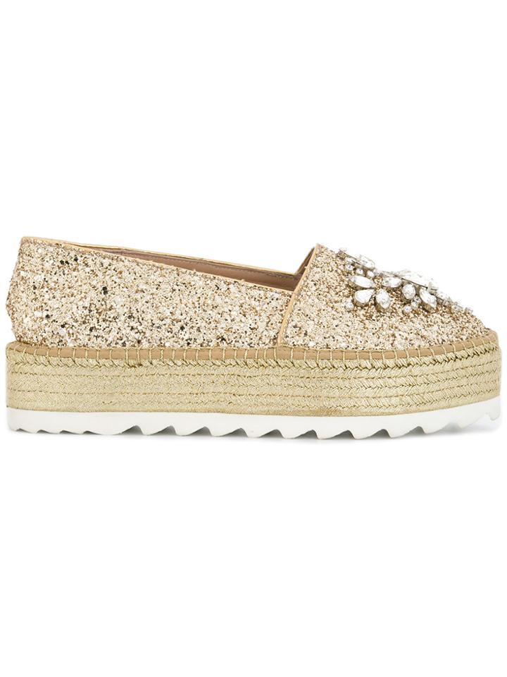 Sebastian Embellished Glitter Platform Espadrilles - Metallic