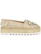 Sebastian Embellished Glitter Platform Espadrilles - Metallic