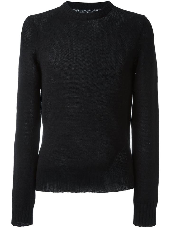 Maison Margiela Distressed Knit Sweater, Men's, Size: Large, Black, Wool