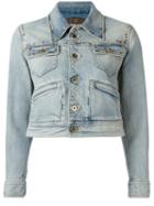 Roberto Cavalli Printed Back Denim Jacket, Size: 42, Blue, Cotton/spandex/elastane/silk