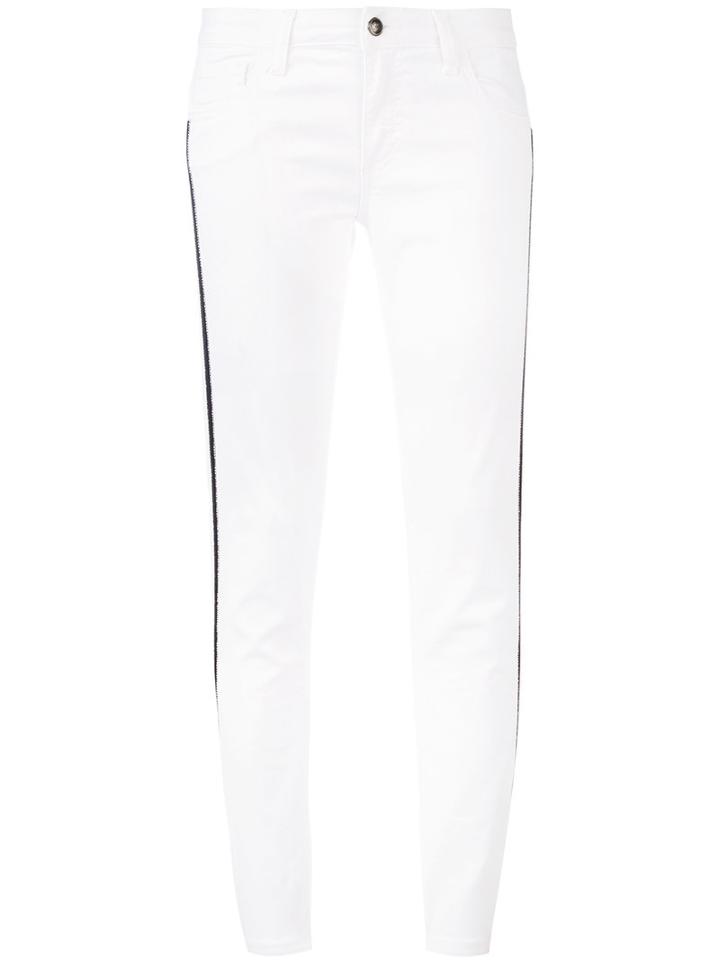 Fay - Side Stripe Cropped Trousers - Women - Cotton/polyester/spandex/elastane - 29, White, Cotton/polyester/spandex/elastane