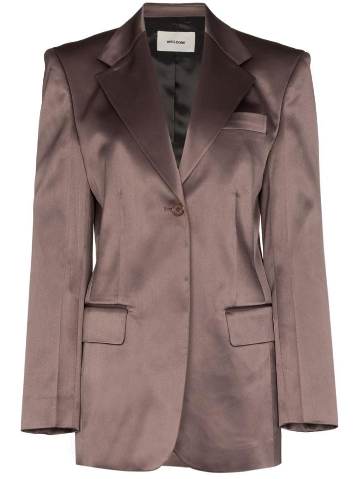 We11done Single Breasted Satin Blazer - Brown