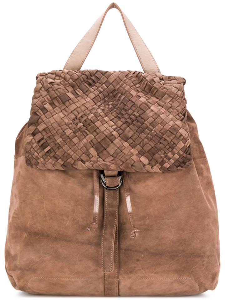 Eleventy Weave-detail Backpack - Brown
