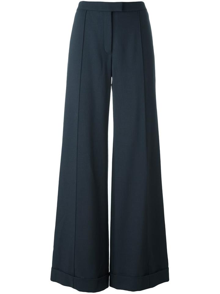 Nina Ricci Wide Leg Trousers, Women's, Size: 36, Blue, Silk/wool