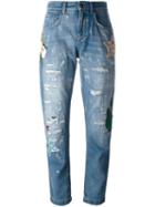 Dolce & Gabbana Embellished Boyfriend Jeans, Women's, Size: 40, Blue, Cotton/silk/polyester/brass