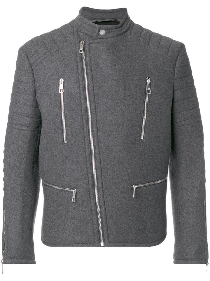 Neil Barrett - Biker Jacket - Men - Polyamide/polyester/spandex/elastane/wool - L, Grey, Polyamide/polyester/spandex/elastane/wool