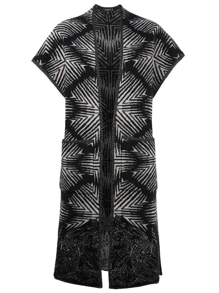 Etro Jacquard Sleeveless Cardi-coat, Women's, Size: Large, Black, Polyester/wool/alpaca