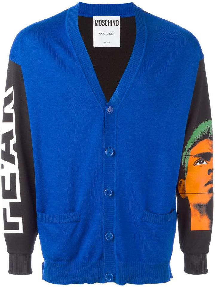 Moschino Fear Cardigan, Men's, Size: 44, Blue, Virgin Wool/polyester/cotton