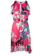 Just Cavalli Ruffle Trim Floral Dress - Pink & Purple