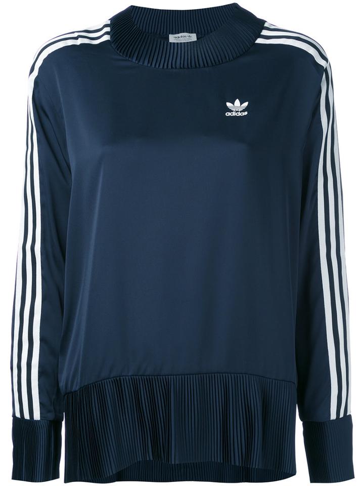 Adidas Originals - Pleated Details Sweatshirt - Women - Polyester - 44, Blue, Polyester