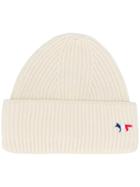 Maison Kitsuné Logo Embroidered Beanie Hat - White