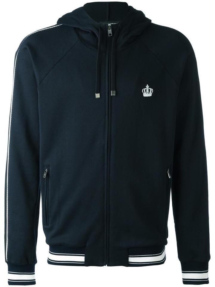 Dolce & Gabbana Crown Zip Hoodie, Men's, Size: 50, Blue, Cotton