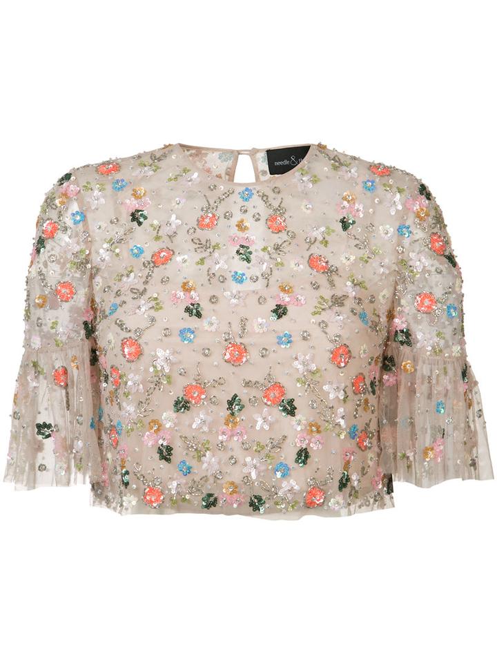 Needle & Thread Embellished Embroidered Top, Women's, Size: 0, Pink/purple, Polyester