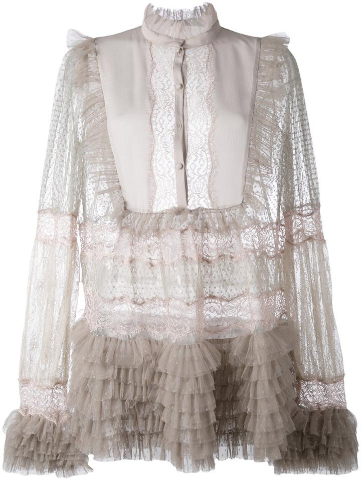 Amen - Sheer Ruffled Blouse - Women - Silk/polyamide - 40, Grey, Silk/polyamide