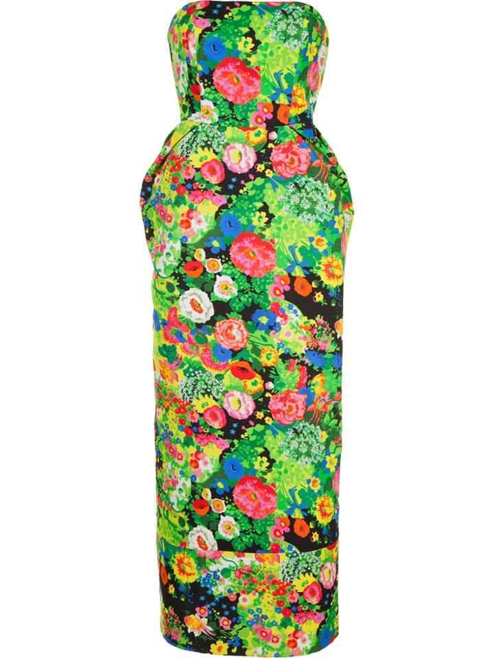 Rosie Assoulin Floral Print Strapless Dress - Green