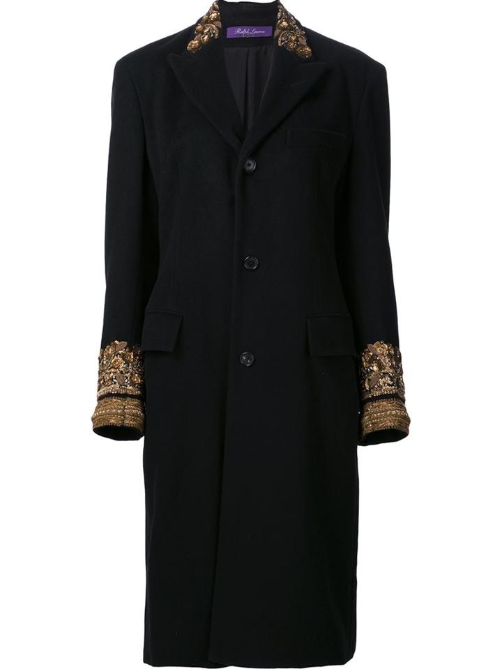 Ralph Lauren Embroidered Detail Coat, Women's, Size: 6, Black, Cashmere/wool