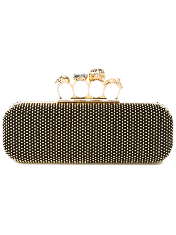 Alexander Mcqueen Knuckle Long Box Clutch, Women's, Black, Velvet/metal Other/glass