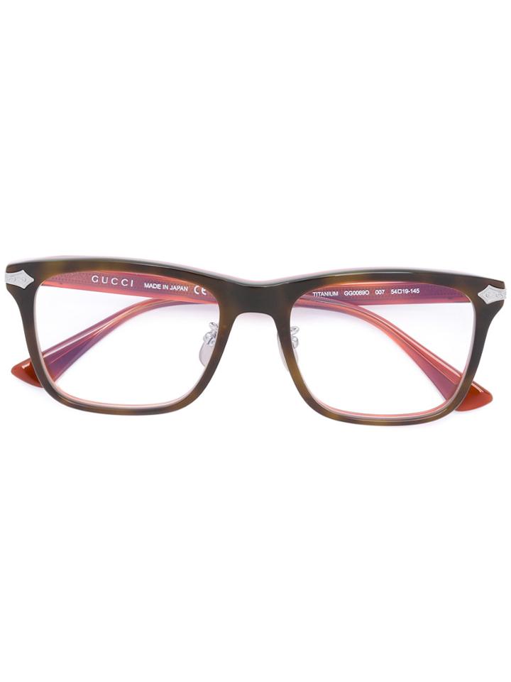 Gucci Eyewear Embossed Titanium Square Glasses - Brown