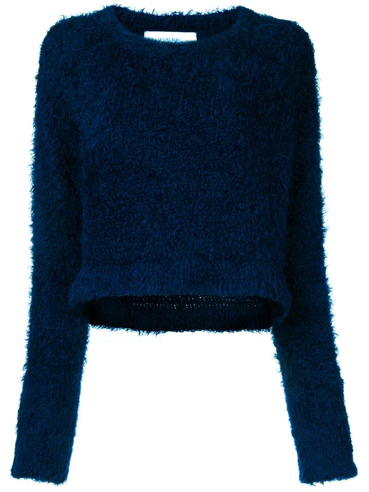 Le Ciel Bleu - Cropped Furry Top - Women - Polyester - 36, Blue, Polyester