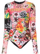 Versace Floral Print Long-sleeved Zip-up Bodysuit - A7000 Multicolor