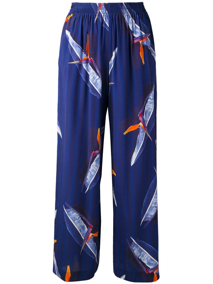 Cacharel - Botanical Print Trousers - Women - Silk - 42, Blue, Silk