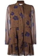See By Chloé Floral Print Tiered Dress, Women's, Size: 38, Brown, Silk/cotton