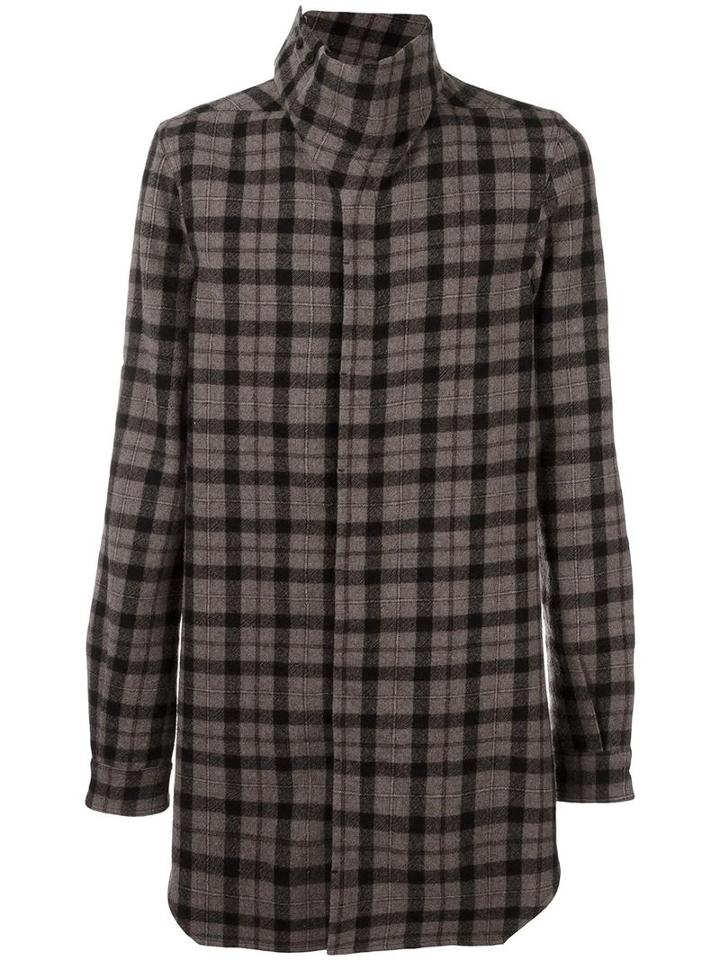 Rick Owens 'island' Checked Shirt, Men's, Size: 52, Grey, Cupro/virgin Wool