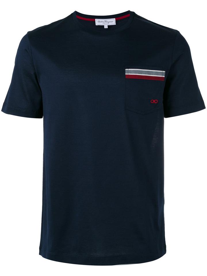 Salvatore Ferragamo Striped Trim T-shirt, Men's, Size: Xl, Blue, Cotton