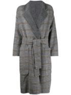 Twin-set Check Patterned Double-breasted Coat - Grey