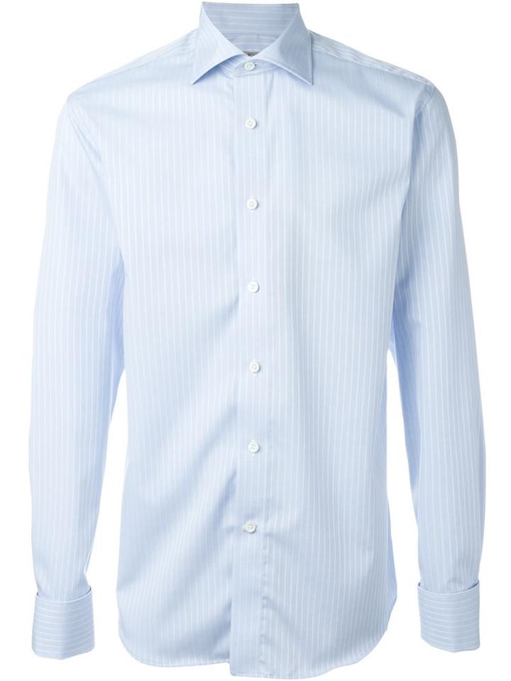 Canali Striped Shirt, Men's, Size: 42, Blue, Cotton