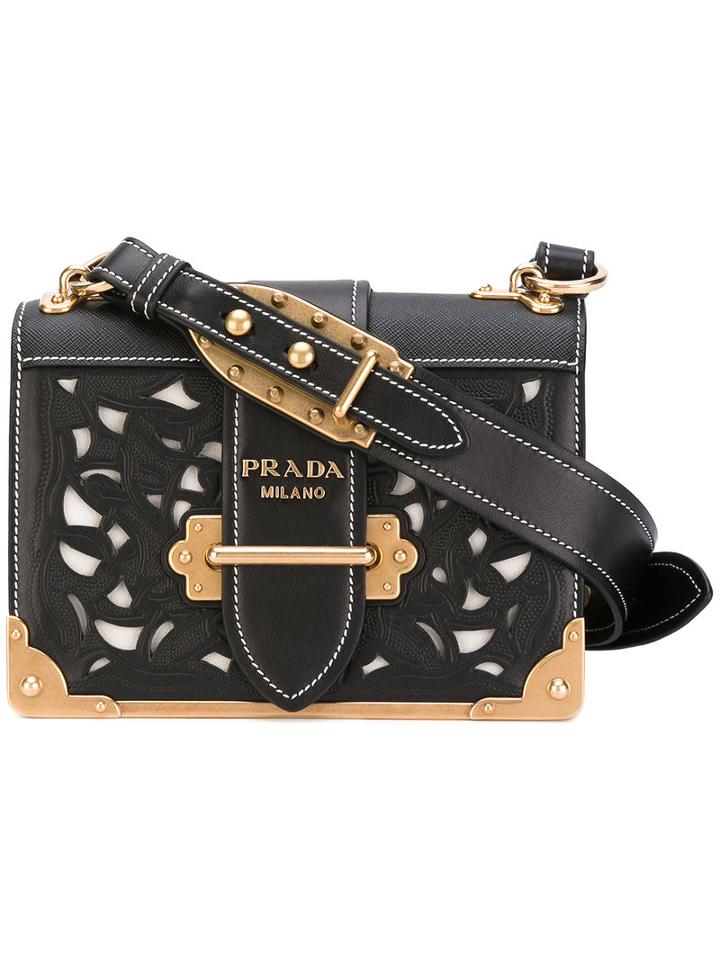 Prada Cut-out Detail Shoulder Bag, Women's, Black, Calf Leather/metal