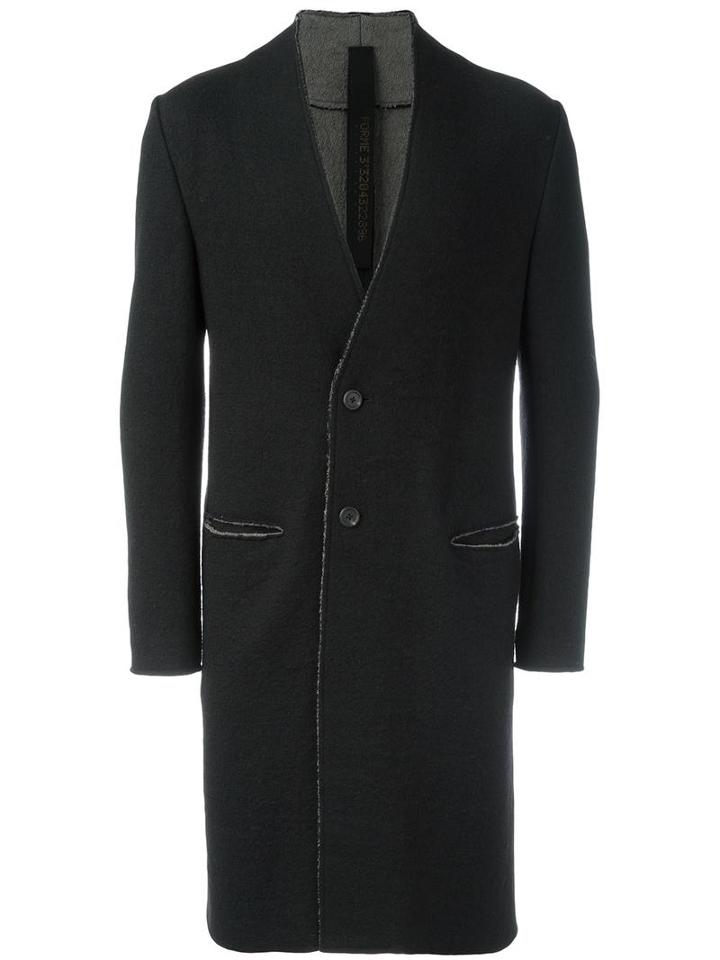 Forme D'expression Collarless Duster Coat, Men's, Size: 50, Black, Cotton/wool