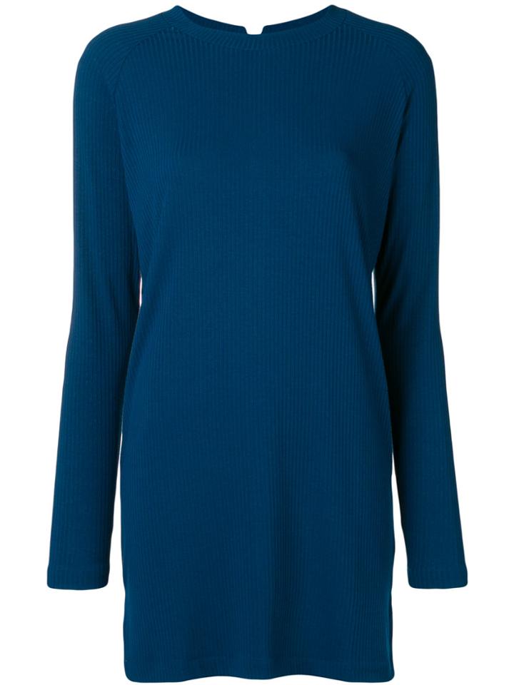 Won Hundred Ribbed Long Sleeve Tunic Length Top - Blue